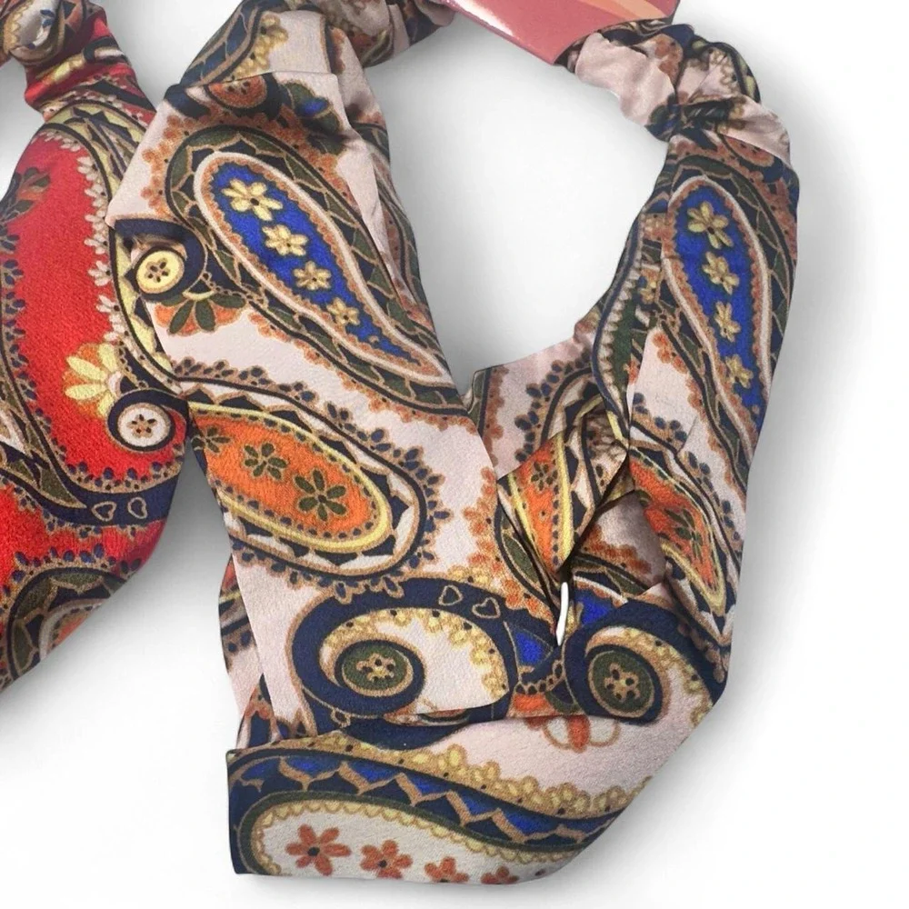 NWT Bundle of 2 Soft Crisscross Headbands Elastic Back Paisley